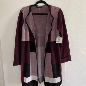 Plaid burgundy women cardigan